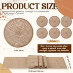 6 Pack 15" Round Jute Placemats with 72" Boho Macrame Table Runner Set, Natural Burlap Woven Braided Farmhouse Rustic Kitchen Dining Table Decor for Wedding Party - Image 2