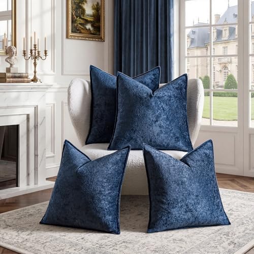 a moment Throw Pillow Covers 26X26 Inch 4 Packs,Soft Velvet Decorative Pillow Cases with 3D Ice Flower,Texture Modern Accent Cushion Covers for Sofa Couch Home Decor Navy Blue - Image 6