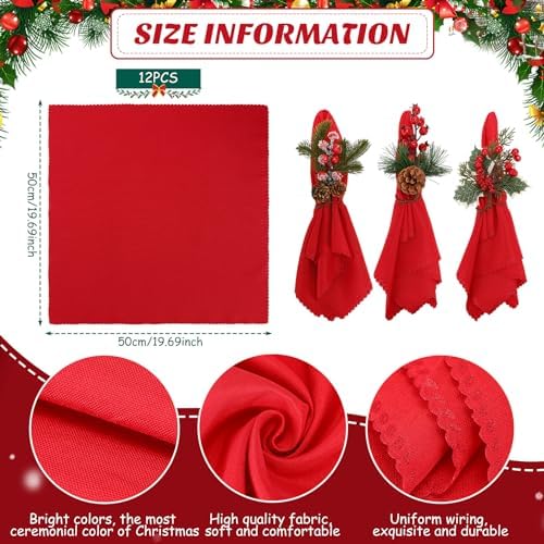 Tranqun 24 Pcs Christmas Red Napkins and Ring Set - Image 3