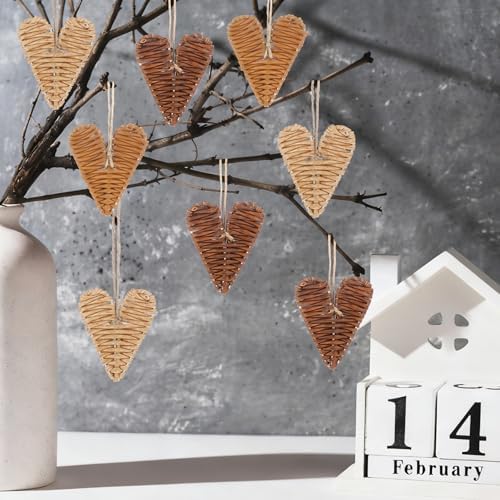 Vercraft 24 Pcs Farmhouse Rustic Heart Christmas Ornaments 3.15'' Rattan - Image 6