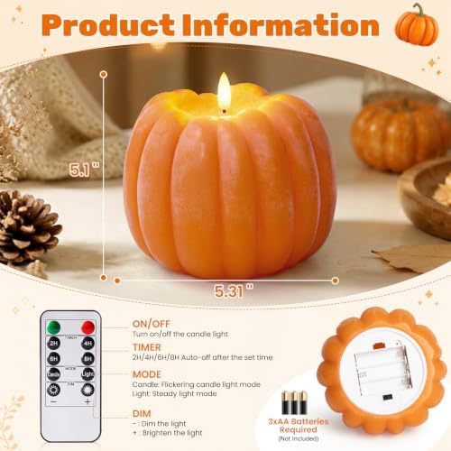 Fall Decor, Fall Decorations for Home Large Flameless Pumpkin Candle Orange - Image 3