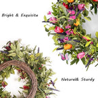 24" Wreaths for Front Door, Wreath with Tulip Wreath, Butterfly, Lavender and Eucalyptus, Vivid Artificial Floral for Wall Window Farmhouse Party Holiday Home Décor - Image 4