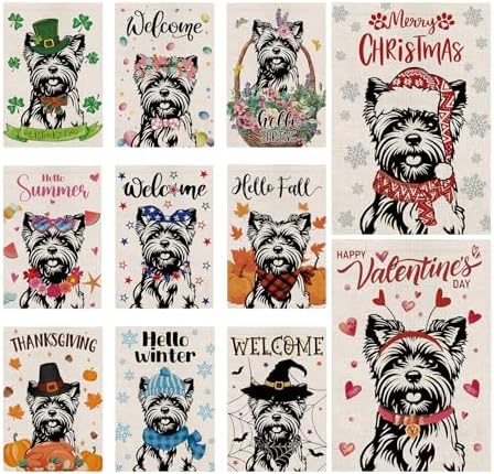 Seasonal Garden Flags Yorkie Double Sided Flags Set of 11 Holiday Farmhouse Indoor Outdoor Yard Lawn Christmas Gifts Decorations 12.5x18 Inch by GPGHEFlags