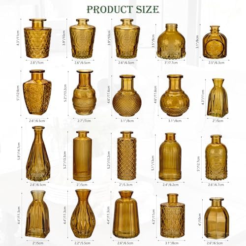 Glass Bud Vases Set of 20, Small Flower Vase in Bulk for Centerpieces, Mini Vintage Amber Vases for Rustic Wedding Vintage Home Table Decor - Image 2