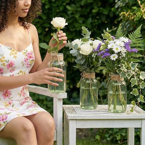 Mason Jars for Centerpiece Glass Flower Bud Vase Green Vases, 6 Pc - Image 3