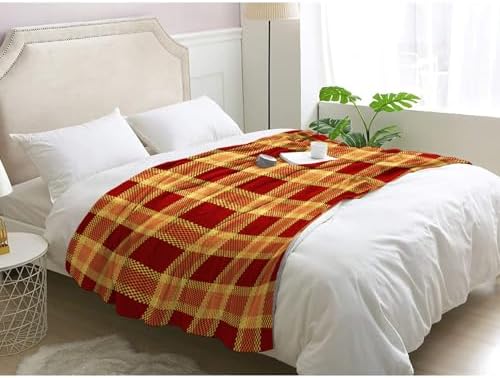 Red Orange Plaid Blanket, Fall Fleece Throw Blanket Twin XL Size for Couch Bed Sofa, Thanksgiving Blankets and Throws, Decor & Gifts, Super Soft Plush Flannel Blanket, 66x90 - Image 3