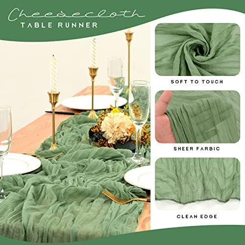 YMHPRIDE 12 Pack Cheesecloth Table Runner 35x120in Sage Green Table Runner - Image 4
