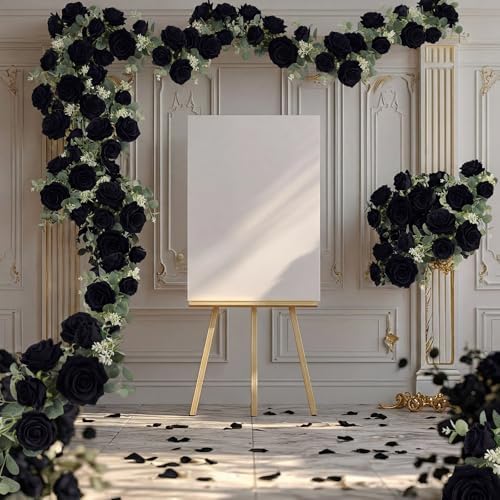 Suncalla 8 Pack 6.56ft Artificial Rose Flower Garland Silk Flocked Black Rose Garland Faux Eucalyptus Peony Flower Vine for Wedding Party Table Centerpiece Arch Background Decor(Seeded Eucalyptus) - Image 3