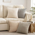 MIULEE Neutral Decorative Throw Pillow Covers 16x16 Inch Set of 4 for Livingroom Couch Sofa Modern Farmhouse Soft Corduroy Cushion Cases Striped Patchwork Home Decor (Cream,Grey) by MIULEE