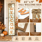 Fall Welcome Porch Sign 45 x 9 Inch Wood Decor with Raised Letters and Bow - Image 2