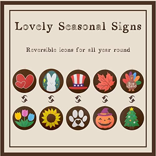 Monjita Welcome Sign for Front Porch Standing, Interchangeable Welcome Standing Sign with 5 Designed DoubleSided Icons for Front Door, All Seasonal Farmhouse Rustic Modern Porch Decor for Fall - Image 5