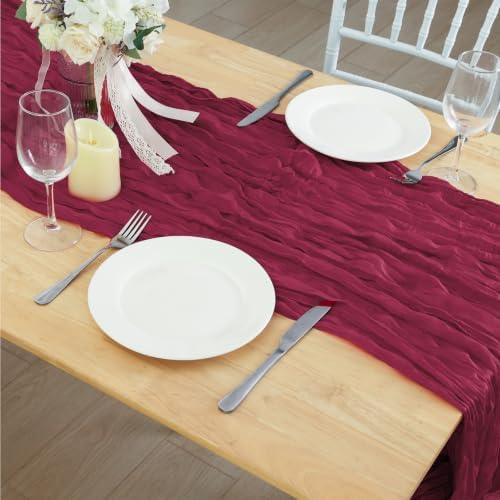 8 Pack Burgundy Red Cheesecloth Table Runner 120 Inch Boho Wedding Decor - Image 7