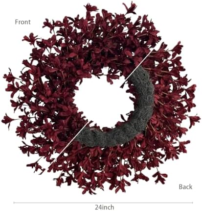24 Inch Burgundy Fall Wreaths for Front Door, Artificial Forsythia Wreath - Image 6