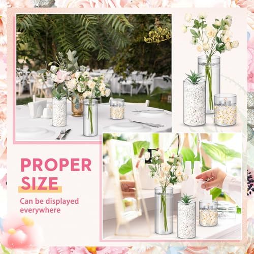 Nuogo 48 Pcs Plastic Cylinder Vases Tall Plastic Flower Vases for Centerpieces Hurricane Candle Holder for Home Wedding Office Party Formal Dinners Decorations (4''/6''/8'') - Image 5