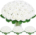 100Pcs White Roses Artificial Flowers, Real Touch Velvet Fake Roses Bouquet by BLEUMCADE