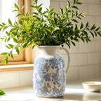 Ceramic Vintage Vase Flower Decorative Vase Chinoiserie Decor Rustic Farmhouse Retro Floral Vases for Table Bookshelf Mantel Kitchen Living Room Office - 9.5" Blue - Image 6