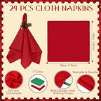 LemonRoad 36 Pcs Christmas Cloth Napkins and Napkin Ring Holders, Reusable Fabric with Pine Needle Red Fruit Napkin Rings for Xmas Table Decor, Banquet, Holiday Dinner Party, Wedding Party Supplies - Image 3