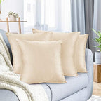 Nestl Throw Euro Pillow Covers, Cozy Velvet Decorative Pillow Covers 26 x 26 Inches, Soft Solid Couch Pillow Case for Sofa, Bed and Car, Set of 4 - Beige Cream by Nestl