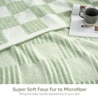 Snuggle Sac Faux Fur Checkered Blanket Twin Size,Super Soft Reversible Cozy Warm Blanket for Sofa Bedroom,Cute Lightweight Striped Throws for Women,Heather Sage Green,60x80 inches - Image 4