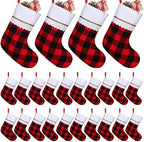 Fovths 24 Pack 18 Inch Red Black Buffalo Plaid Christmas Felt Stockings with White Plush Trim Large Red Buffalo Plaid Fireplace Hanging Stockings for Family Holiday Decoration Christmas Party Favors by Fovths