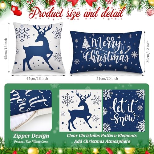 Newwiee 10 Pcs Christmas Throw Pillow Covers Blue Buffalo Plaid Xmas Decor - Image 2