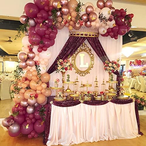 Burgundy Sequin Backdrop Curtains,4 Panels 2FTx8FT Shimmer Party Backdrop - Image 2