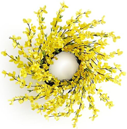 Artificial Twig Fall Front Door Wreath (Small Yellow Forsythia) by Huashen