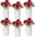 Domensi 6 Sets Wedding Centerpiece for Table Decoration Red Artificial Fake Rose Flower with Metal Vase Faux Silk Rose Bouquet Floral Arrangement for Bridal Shower Home Dining by Domensi