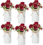 Domensi 6 Sets Wedding Centerpiece for Table Decoration Red Artificial Fake Rose Flower with Metal Vase Faux Silk Rose Bouquet Floral Arrangement for Bridal Shower Home Dining by Domensi