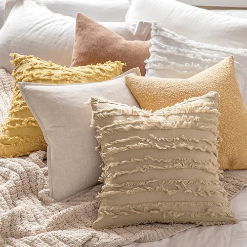 MIULEE Boho Linen Striped Throw Pillow Covers 20x20, White - Image 5