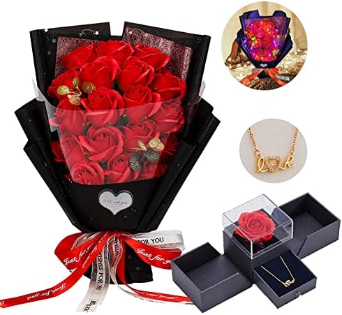 EIGHTOWN Roses Bouquet Artificial Flower - Preserved Red Rose Flowers with Love Necklace for Her - Unique Gifts Valentine's Day, Mother's Day, Thanksgiving, Birthday, Anniversary by EIGHTOWN