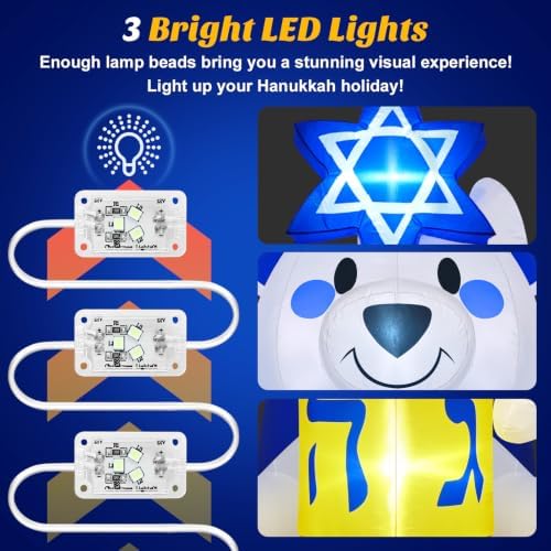 11FT Hanukkah Inflatable Polar Bear Outdoor Decoration with LED Lights - Image 3