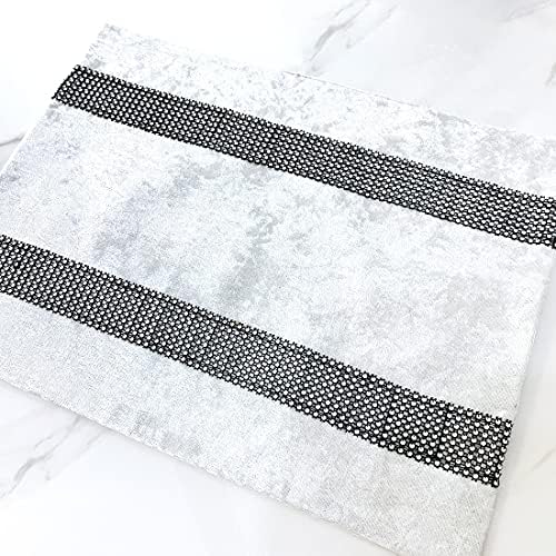 HeMiaor Placemats Set of 4 Elegant Decorative Luxurious Velvet Bling Sequins Place Mats for Dinner Table 12x16 inches (Cream White) - Image 5