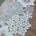 Grelucgo Machine Embroidered and Hand Cut Silver Grey and White Snowflakes Table Runner for Christmas Holiday (13.5 x 120 inches) - Image 3