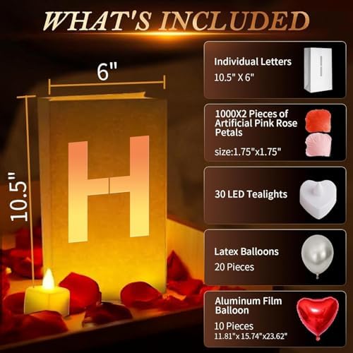 Happy Anniversary Light Up Letters, Include Light up Letters, with Tea Lights Candles, Latex Balloons, Aluminum Balloons and Rose Petals, Anniversary and Valentines' Day Decorations for Women - Image 2