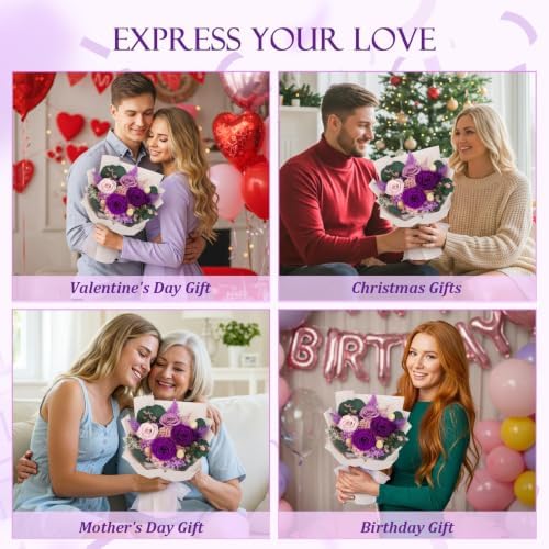 Flowers for Delivery Prime Preserved Purple Roses Bouquet Save 3-5 Years - Image 2