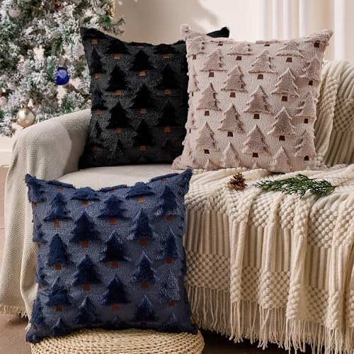 Allorry Christmas Pillow Covers 20x20 inch Set of 2 Grey Christmas Decorations Soft Plush Faux Fur Wool Christmas Tree Throw Pillow Cases Winter Holiday Decor for Sofa Living Room PT002I20 - Image 5