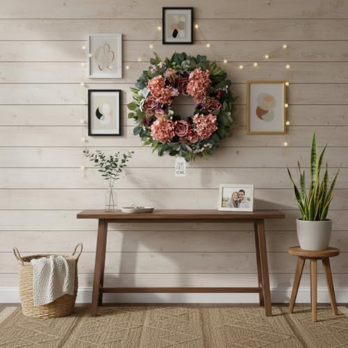 WANNA-CUL 24 Inch Pink Hydrangea Spring Wreath for Front Door - Image 4
