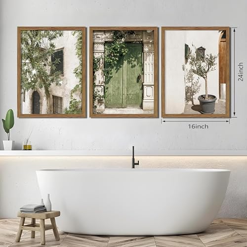 Wood Framed Vintage Italy Wall Art, Olive Green City Landscape Canvas Wall Decor Paintings, Large Modern Minimalist Posters Prints Pictures for Living Room,Bedroom,Office 16x24 Inch - Image 4