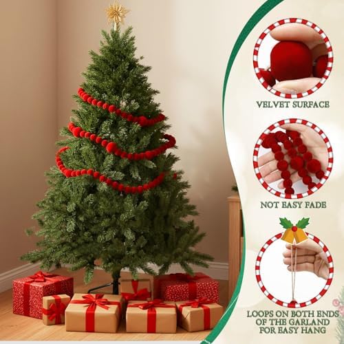 Canlierr 6 Feet Christmas Velvet Bead Garland Flocking Christmas Tree Ornaments Plush Spacer Ornament Xmas Garland Hanging Beads for Xmas Decoration Supplies(Burgundy) - Image 5
