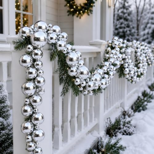 2 Pcs 9 ft Christmas Ball Ornament Garland, Silver - Image 4