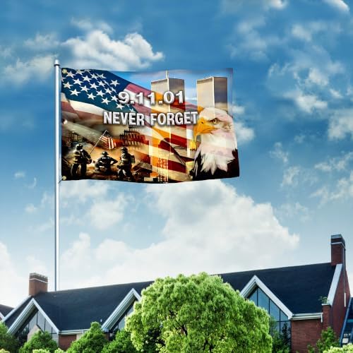 911 Never Forget Flag 3x5 Ft Outdoor Double Sided 9/11 25th Anniversary American Remember Flags Heavy Duty 3 Ply Polyester with 2 Brass Grommets for Outside House Yard Signs Patriotic Memorial Banner Decor - Image 2
