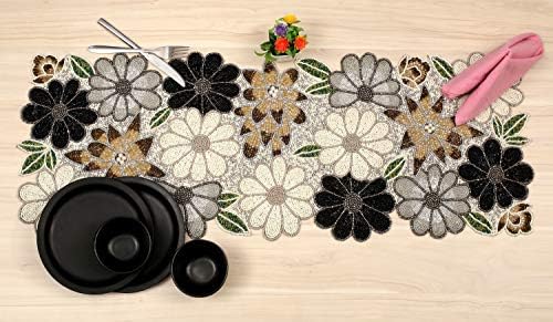 Lightnpro Floral Handmade Decorative Thanksgiving Christmas Beaded Table Runner - Perfect for Xmas Easter Fall Harvest Autumn Table Décor - Handmade by Skilled Artisans- 13x36 - Brown Combo - Image 3