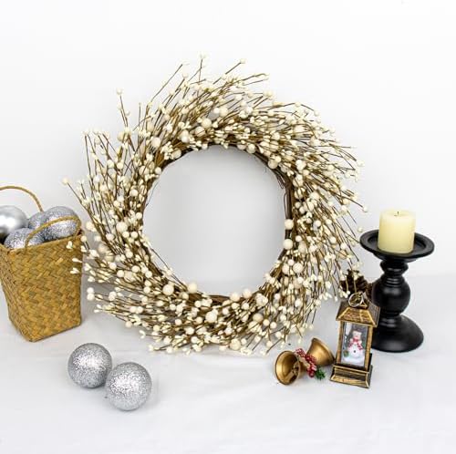 Yawwind 20 Inches White Winter Wreath Winter Wreaths for Front Door White Berry Wreath for Farmhouse Indoors Outside Kitchen Wall Porch Christmas Winter - Image 2