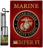 Marine Corps Burlap Garden Flag - Set with Stand Armed Forces USMC Semper Fi United State American Military Veteran Retire Official - House Banner Small Yard Gift Double-Sided Made In USA , Garden Flag 13"x 18.5" by Breeze+Decor