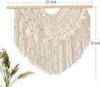 Youngeast Large Macrame Wall Hanging Boho Beaded Curtain for Window Macrame Bedroom Headboard Living Room Wall Art Tassel Tapestry Bohemian Woven Wall Decor 31" W X 25" H (Beige) - Image 2