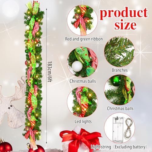 Thiccywoov 6 ft LED Prelit Christmas Pine Garland with Balls for Mantel - Image 2