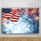 Laeacco 8x6ft Independence Day Backdrop Glitter Bokeh Fireworks American Flag 4th of July Photography Background for Patriotic Memorial National Day Decoration Party Banner Photo Booth Props - Image 3