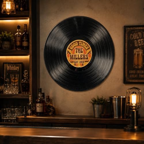 Personalized Family Name Sign, Custom Faux Vinyl Record Wall Decor, Retro LP Music Lover Plaque, Flat MDF Board with Realistic 3D Print (Not a Real Vinyl LP), Vintage Bar and Man Cave Art - Image 3