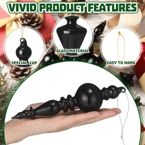 Mifoci 8 Pcs 6 Inch Mercury Glass Finial Christmas Ornaments,Black - Image 4